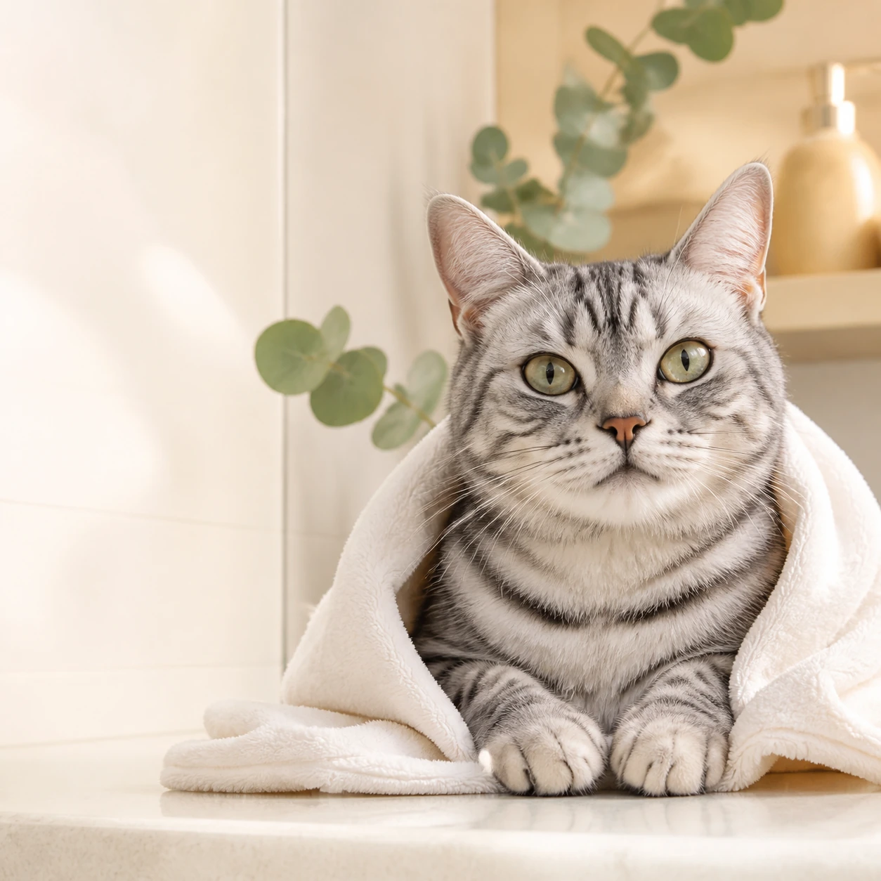 Кошка после гигиенического ухода